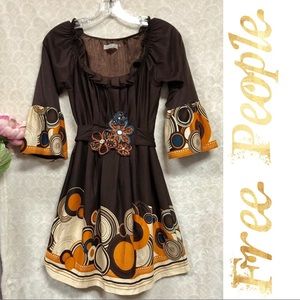 Free People BohoDress w/Embroidery  Bell Sleeves S